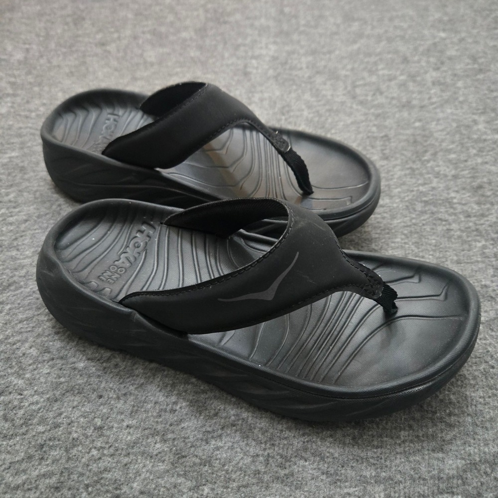 Hoka One One Ora Recovery Flip Flop‎ Women 7 Black Comfort Sport Slide Sandal